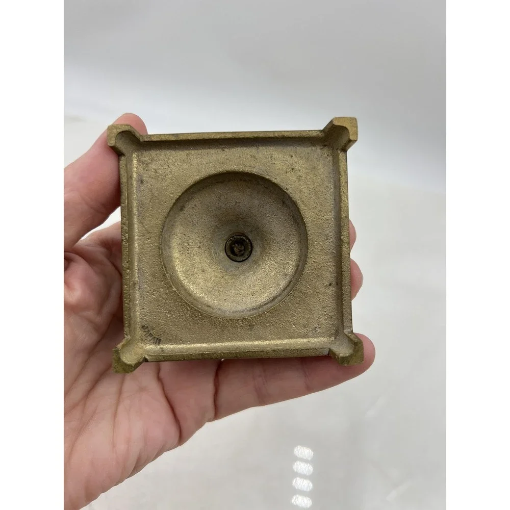 Vintage Solid Brass Candlestick Holder Square Footed Base Made in Japan 7 Inch